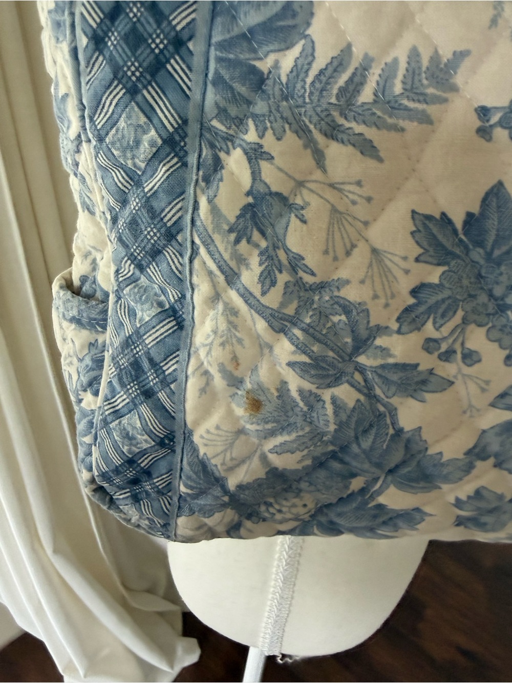Rare Vintage Vera Bradley Tote Bag Blue Toile Pattern Quilted Cotton White - Picture 6 of 10
